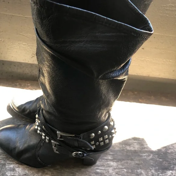 Kelly & Katie Becca Black Leather Studs Knee High Boots Size 8.5M - Picture 2 of 15